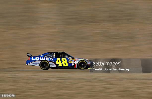 Jimmie Johnson, driver of the Lowe's Chevrolet, drives during practice for the NASCAR Sprint Cup Series Toyota/Save Mart 350 at the Infineon Raceway...