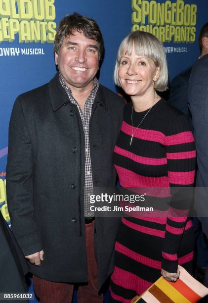 Cartoonist Stephen Hillenburg and guest attends the"Spongebob Squarepants" Broadway opening night at Palace Theatre on December 4, 2017 in New York...