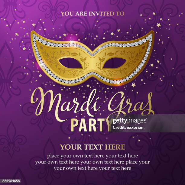 ilustraciones, imágenes clip art, dibujos animados e iconos de stock de mardi gras fiesta invitaciones - mardi gras