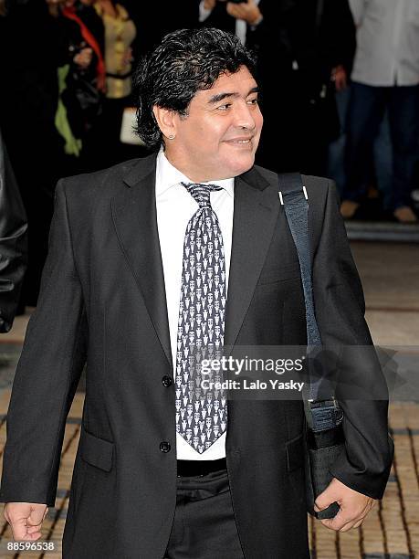 Diego Maradona leaves the Nuestra Senora de Balvanera Church after his grandson Benjamin christening, on June 20, 2009 in Buenos Aires, Argentina.