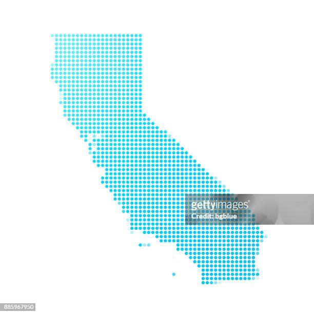 california map of blue dots on white background - california outline stock illustrations