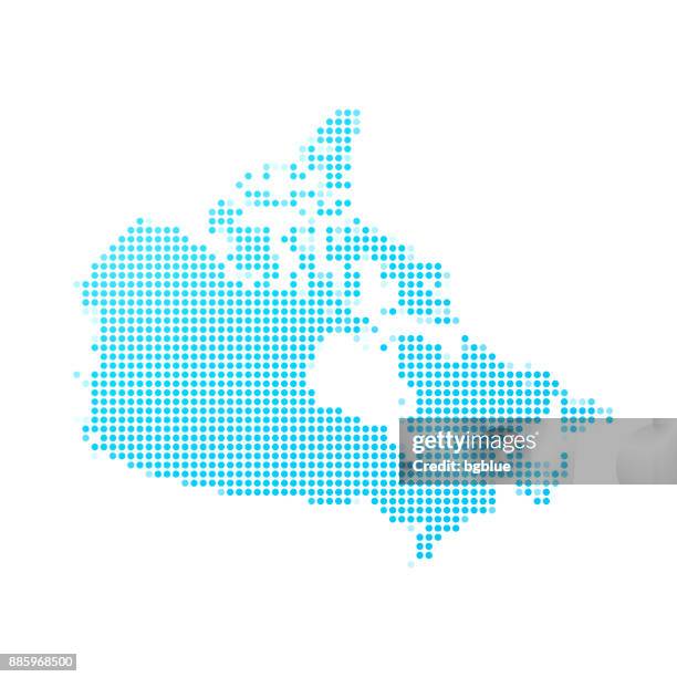 ilustraciones, imágenes clip art, dibujos animados e iconos de stock de mapa de canadá de puntos azules sobre fondo blanco - canadá