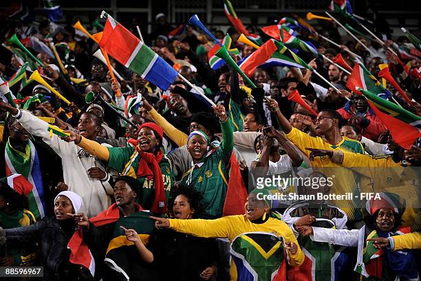 South Africa fans before the FIFA Confederations Cup match between Spain and South Africa at Free State Stadium on June 20, 2009 in Bloemfontein,...