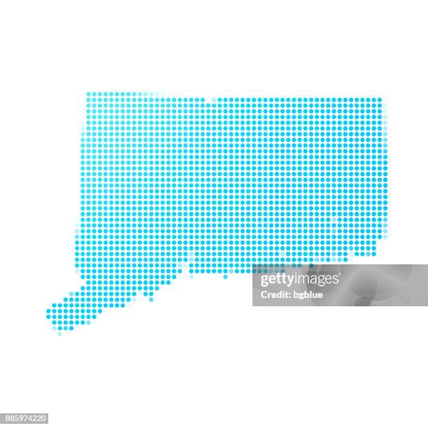 connecticut map of blue dots on white background - connecticut stock illustrations