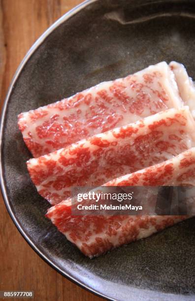 kobe yakiniku beef on plate - kobe japan stock pictures, royalty-free photos & images