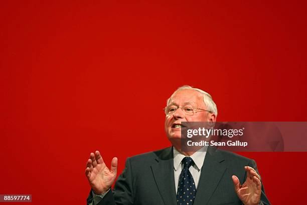 Oskar Lafontaine, Chairman of the German left-wing party Die Linke, speaks at the party's national convention on June 20, 2009 in Berlin, Germany....