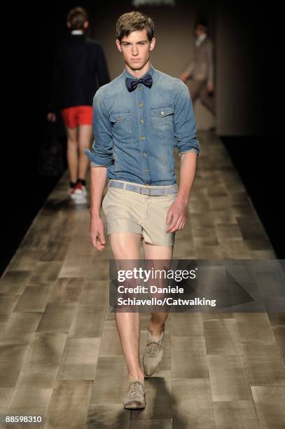 Model walks the runway during the Trussardi 1911 fashion show at Milan Fashion Week Menswear Spring/Summer 2010 on June 20, 2009 in Milan, Italy.