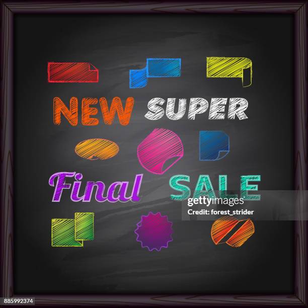 chalk marketing elements on chalkboard - hand compass stock illustrations