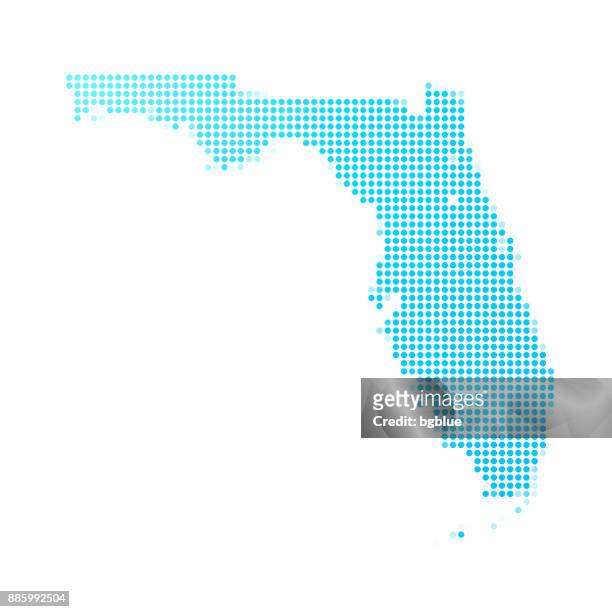 florida map of blue dots on white background - gulf coast states stock illustrations