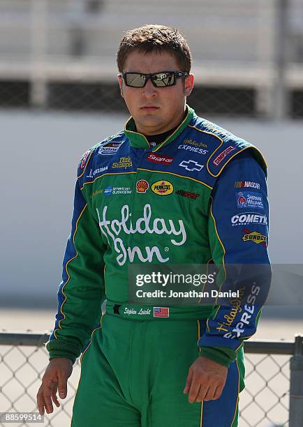 Stephen Leicht, driver of the Holiday Inn Chevrolet, waits to qualify for the NASCAR Nationwide Series NorthernTool.com 250 on June 20, 2009 at the...
