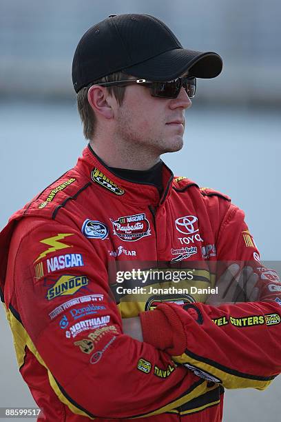 Michael Annett, driver of the Pilot Travel Centers Toyota, waits to qualify for the NASCAR Nationwide Series NorthernTool.com 250 on June 20, 2009 at...