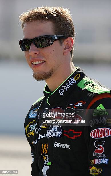Brad Keselowski, driver of the GoDaddy.com Chevrolet, waits to qualify for the NASCAR Nationwide Series NorthernTool.com 250 on June 20, 2009 at the...