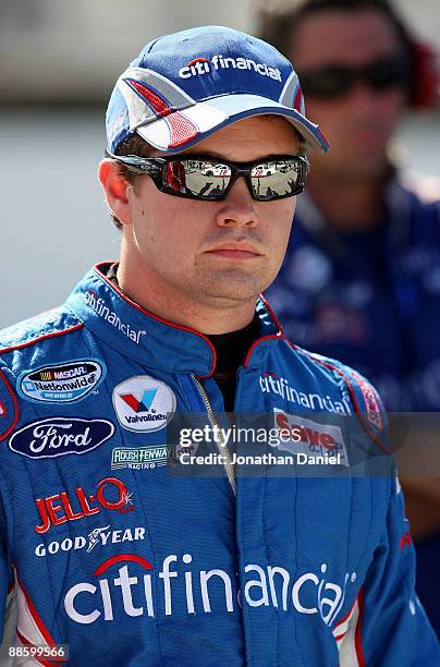 Ricky Stenhouse Jr., driver of the CitiFinancial Ford, waits to qualify for the NASCAR Nationwide Series NorthernTool.com 250 on June 20, 2009 at the...