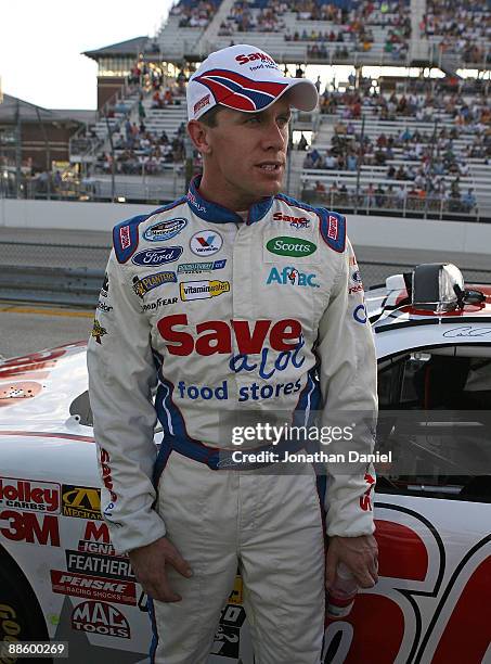 Carl Edwards, driver of the Save-a-lot Ford, prepares to drive in the NASCAR Nationwide Series NorthernTool.com 250 on June 20, 2009 at the Milwaukee...