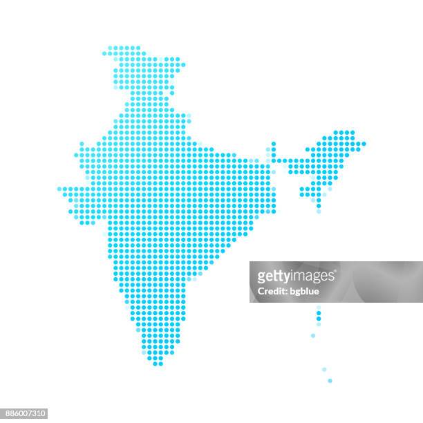 indien karte der blauen punkte auf weißem hintergrund - indien stock-grafiken, -clipart, -cartoons und -symbole