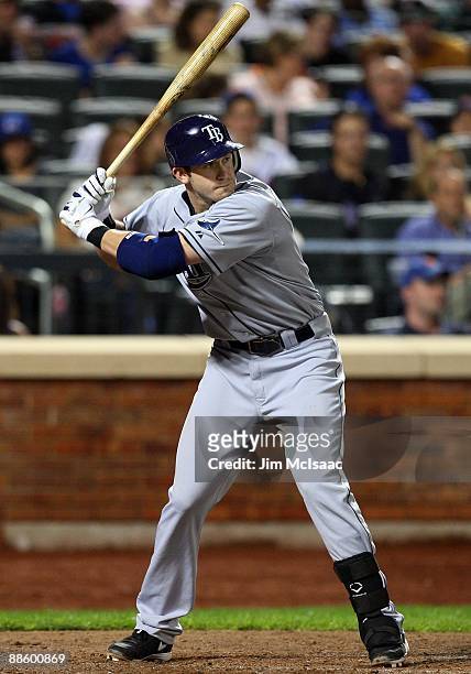 Evan Longoria of the Tampa Bay Rays bats against the New York Mets on June 19, 2009 at Citi Field in the Flushing neighborhood of the Queens borough...
