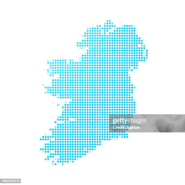 ireland map of blue dots on white background - ireland map stock illustrations