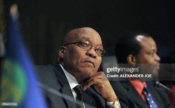 Southern African Development Community chairman, South African President Jacob Zuma addresses a press conference in Johannesburg on June 21, 2009 at...
