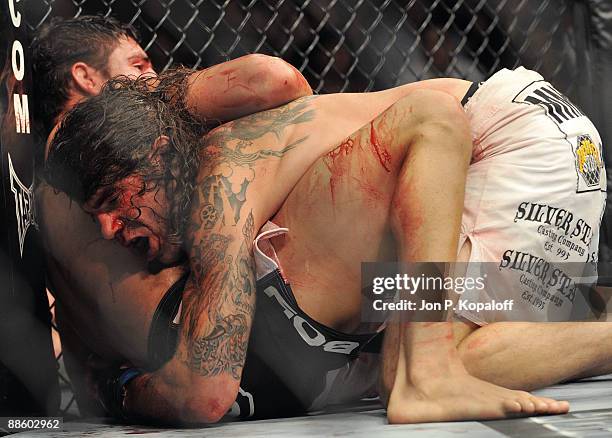 Diego Sanchez battles Clay Guida during their Lightweight bout at The Ultimate Fighter 9: Team US vs. UK Finale at the Pearl at the Palms Hotel and...