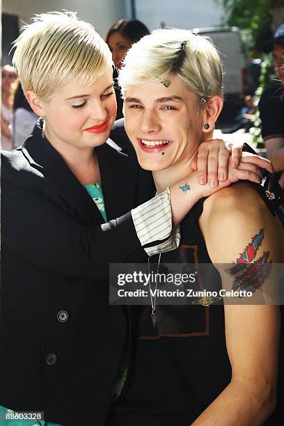 Kelly Osbourne and Luke Worrell pose backstage prior the Frankie Morello show as part of Milan Menswear Fashion Week Spring/Summer 2010 on June 21,...