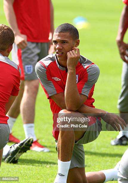 Kieran Gibbs of England in action during a training session at the Ovrevi on June 21, 2009 in Tvaaker, Sweden. England will play Germany in the UEFA...