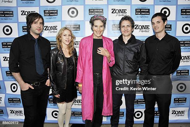 Musicians Matt Sumrow, Britta Phillips, actress Mary Woronov, musicians Dean Wareham and Jason Lawrence pose at the Los Angeles Film Festival's...