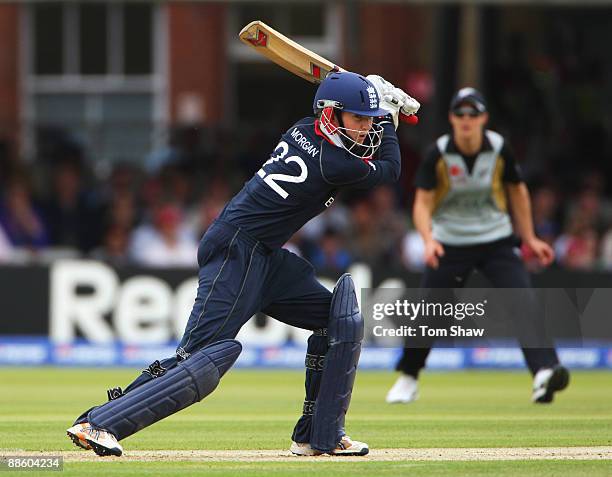 Beth Morgan of England hits out during the ICC Women's World Twenty20 Final between England and New Zealand at Lord's on June 21, 2009 in London,...