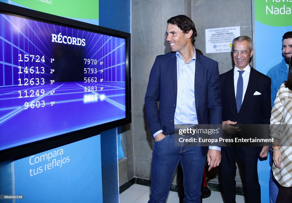 Rafa Nadal Attends A Meeting At Telefonica Flagship Store in Madrid