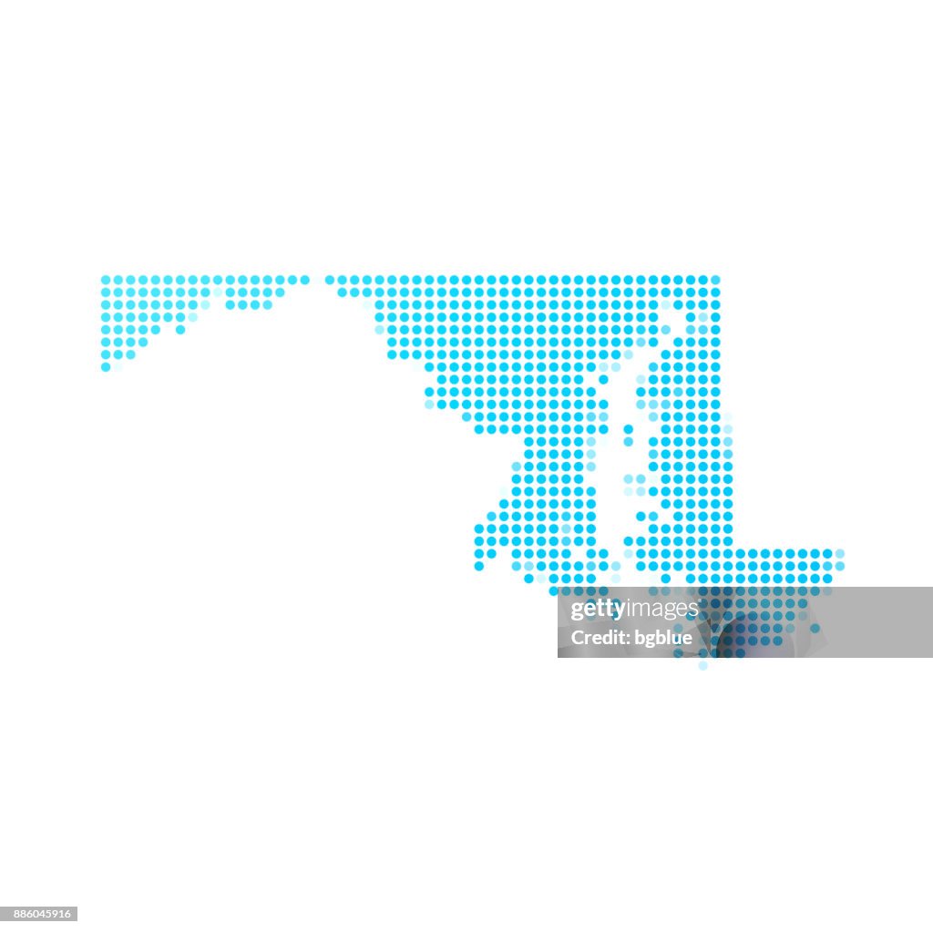Maryland-Karte der blauen Punkte auf weißem Hintergrund