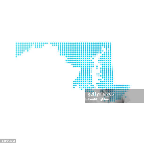 maryland-karte der blauen punkte auf weißem hintergrund - baltimore maryland stock-grafiken, -clipart, -cartoons und -symbole