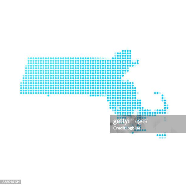 massachusetts map of blue dots on white background - massachusetts outline stock illustrations