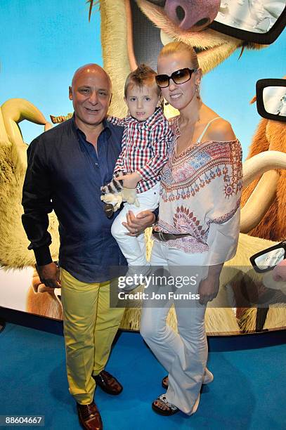 Aldo Zilli, Nikki and Son Rocco attends the VIP screening of 'Ice Age 3' at Empire Leicester Square on June 21, 2009 in London, England.