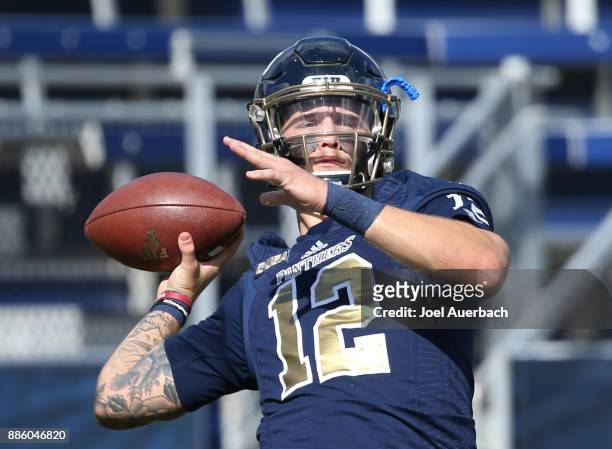 Alex McGough of the Florida International Golden Panthers throws the ball prior to the game against the Massachusetts Minutemen on December 2, 2017...