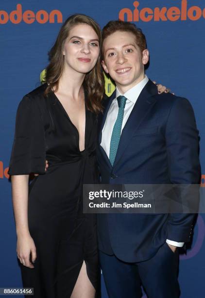 Actor Ethan Slater and guest attend the "Spongebob Squarepants" Broadway opening night after party at The Ziegfeld Ballroom on December 4, 2017 in...