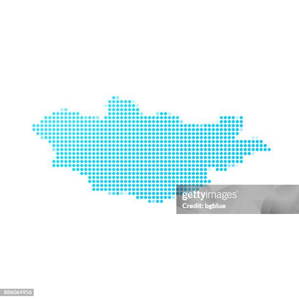 mongolia map of blue dots on white background - ulaanbaatar stock illustrations