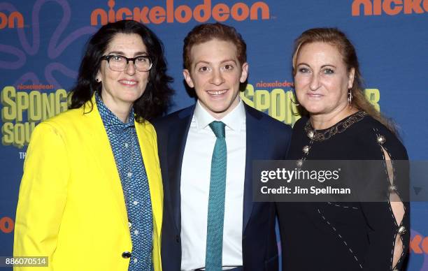 Director Tina Landau, actor Ethan Slater and president of Nickelodeon Cyma Zarghami attend the "Spongebob Squarepants" Broadway opening night after...