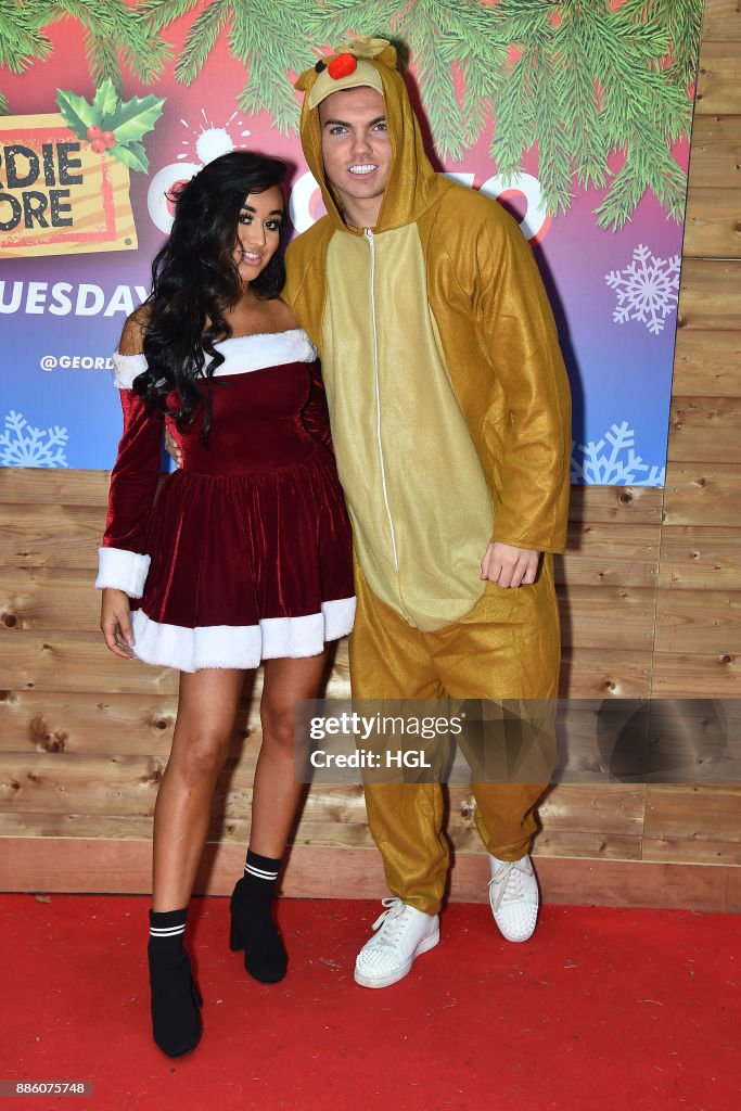 Stephanie Snowdon and Sam Gowland attend a Christmas Photocall in