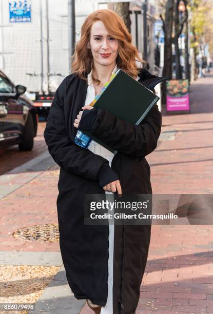 Actress Sarah Paulson is seen on set of 'Glass', a sequel to M. Night Shyamalan's thriller Unbreakable on December 4, 2017 in Philadelphia,...