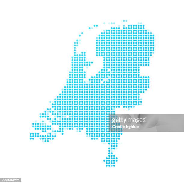 stockillustraties, clipart, cartoons en iconen met nederland kaart van blauwe stippen op witte achtergrond - netherlands