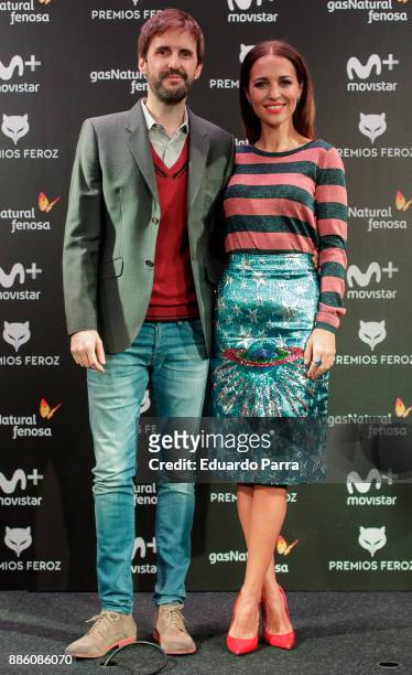 Actress Paula Echevarria and actor Julian Lopez attend the Feroz Awards candidates lecture at Telefonica flagship store on December 5, 2017 in...