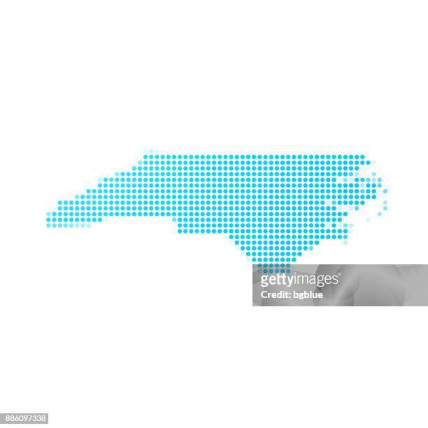 north carolina map of blue dots on white background - north carolina us state stock illustrations