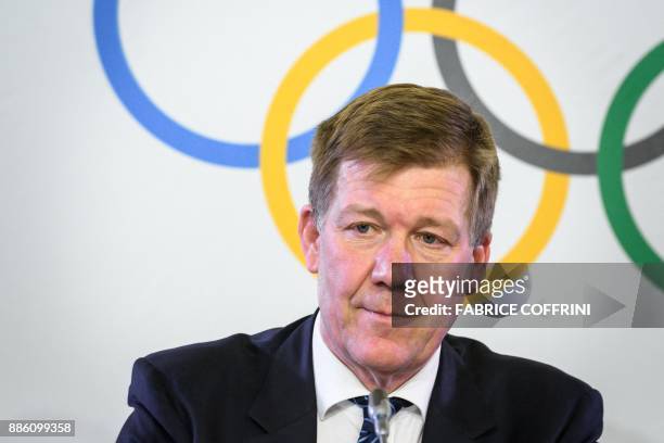 International Olympic Committee Medical and Scientific Director Richard Budgett addresses a press conference on the sideline of an executive meeting...