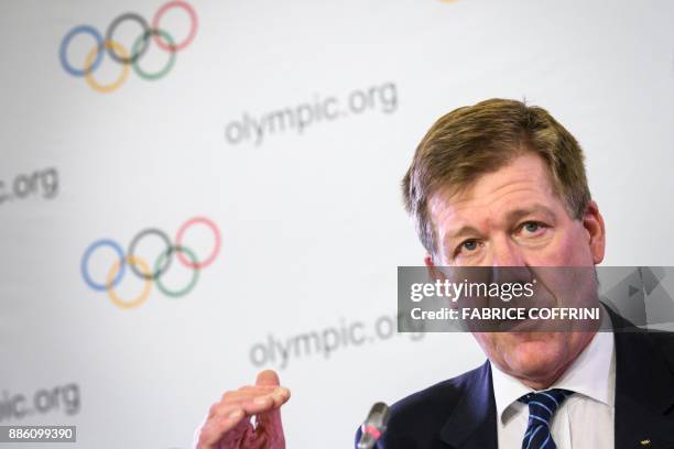 International Olympic Committee Medical and Scientific Director Richard Budgett addresses a press conference on the sideline of an executive meeting...