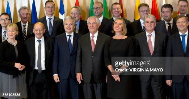 Sweden's Foreign Minister Margot Wallstrom, French Foreign Minister Jean-Yves Le Drian, Belgium's Foreign Minister Didier Reynders, US Secretary of...