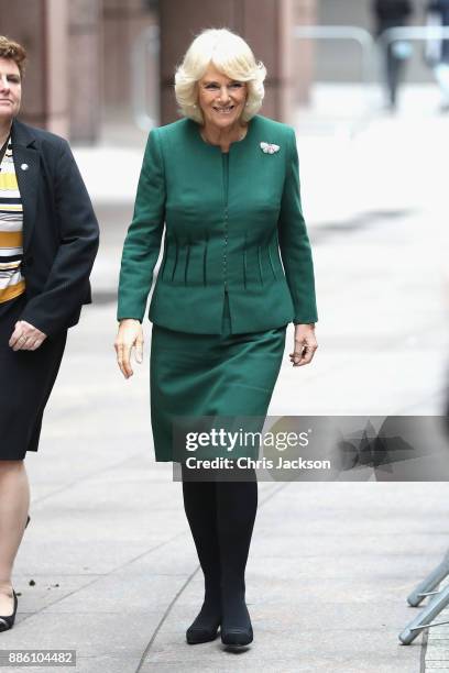 Camilla, Duchess of Cornwall departs from the annual ICAP charity day at ICAP on December 5, 2017 in London, England.