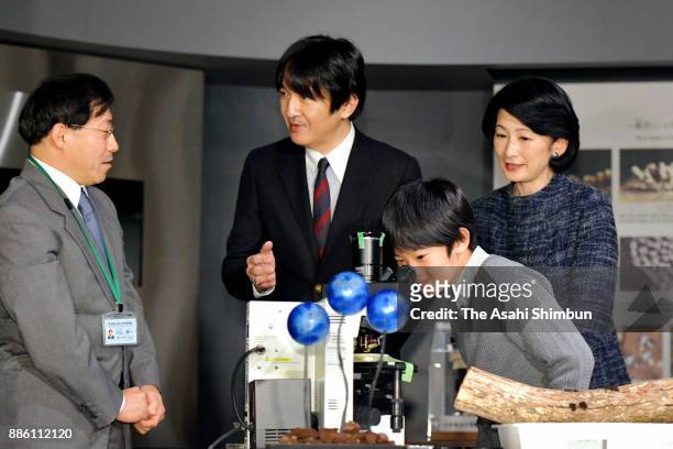 Prince Hisahito, his parents Prince Akishino and Princess Kiko of Akishino visit Minakata Kumagusu Museum on December 5, 2017 in Shirahama, Wakayama,...