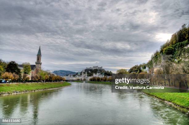 view of the old town of salzburg - austria - fortress festival 2017 stockfoto's en -beelden