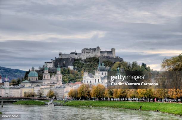 view of the old town of salzburg - austria - fortress festival 2017 stockfoto's en -beelden