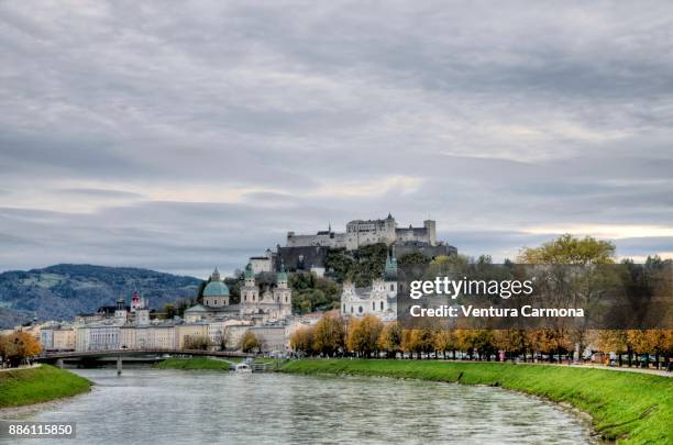 view of the old town of salzburg - austria - fortress festival 2017 stockfoto's en -beelden