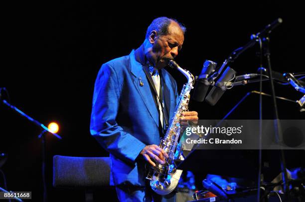 Ornette Coleman performs on stage as part of Meltdown at the Royal Festival Hall on June 21, 2009 in London, England.